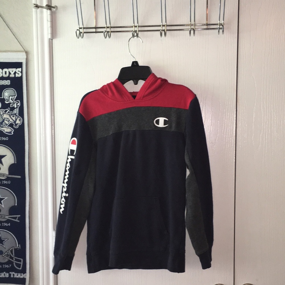 Red and Blue Champion Hoodie Kids Size Large 14/16